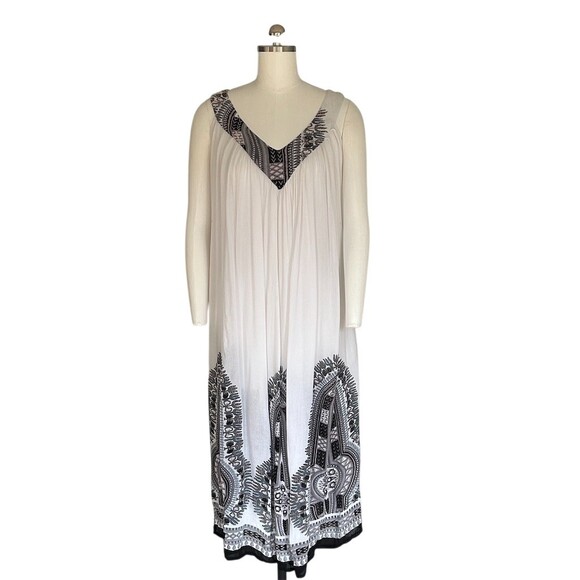 Zury Maxi Dress Womens One Size White Tribal Border Print V-Neck Sleeveless Boho - Picture 10 of 10